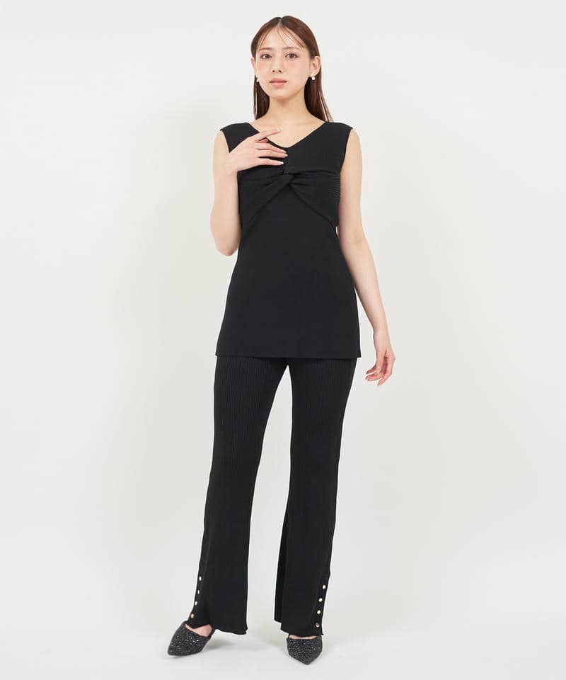 フロントツイストノースリーブニットトップス 詳細画像 ブラック 2