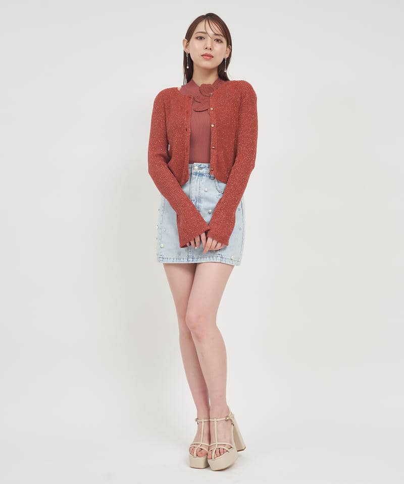 ラメニットコンパクトカーディガン 詳細画像 オレンジ 2