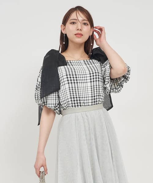 ショルダーリボンオフショルブラウス 詳細画像