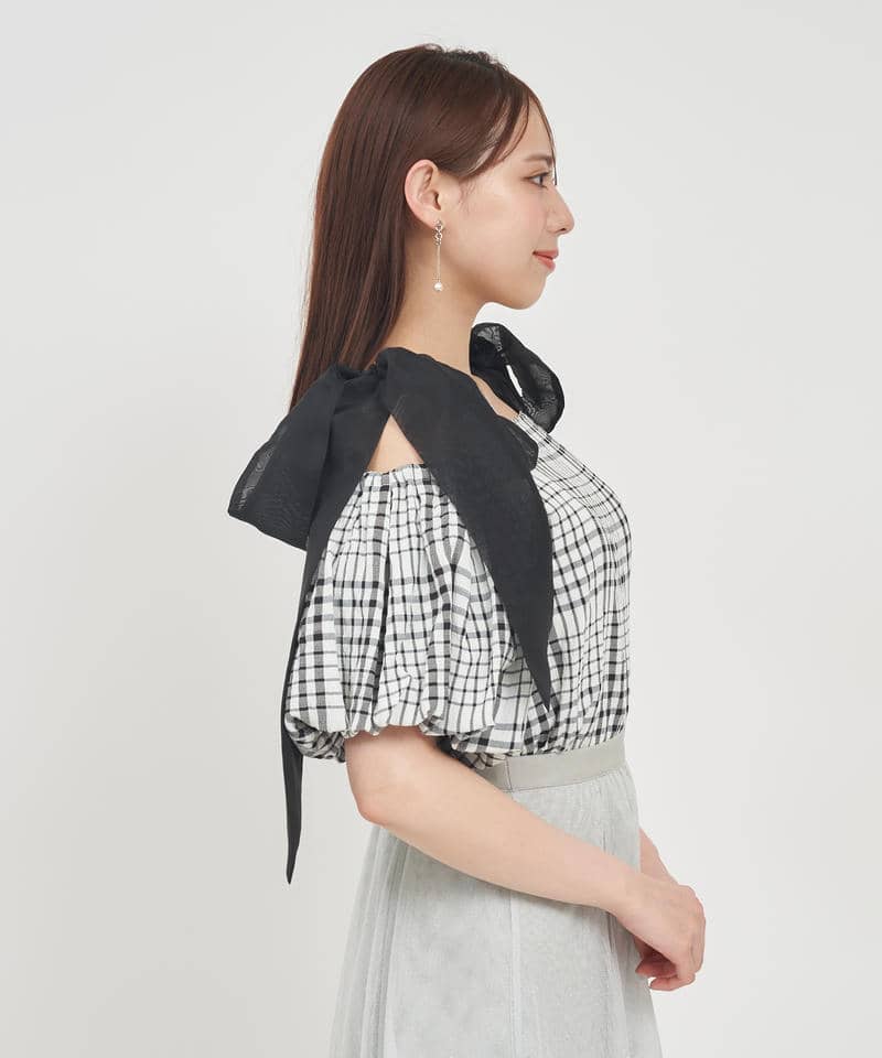 ショルダーリボンオフショルブラウス 詳細画像 チェック 2