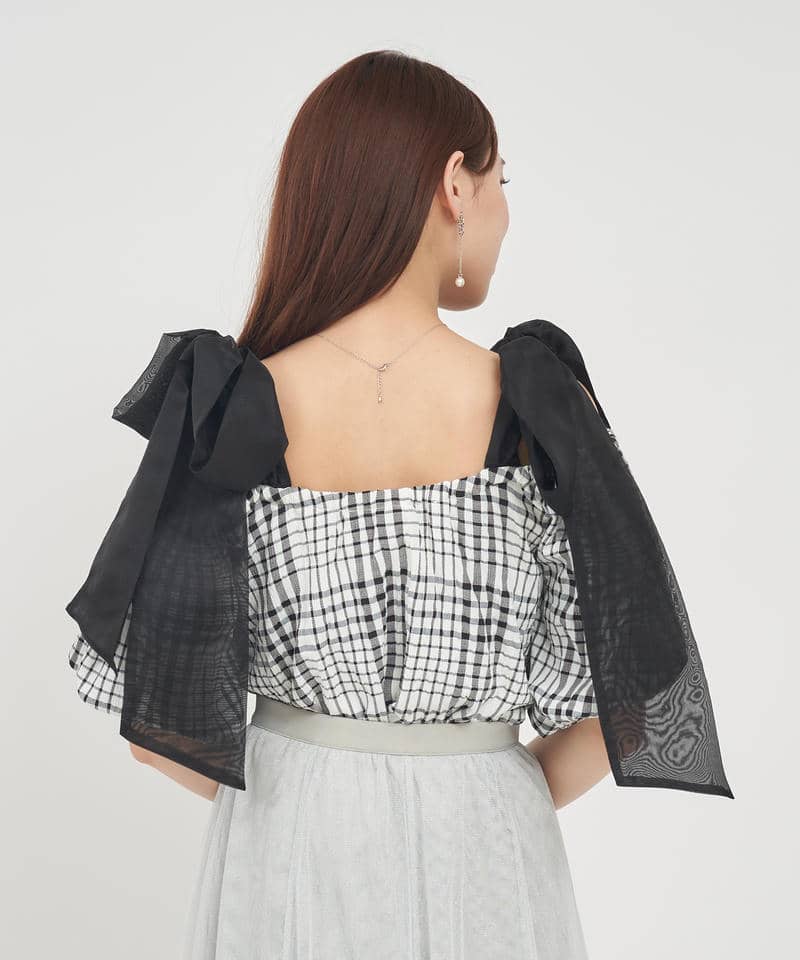 ショルダーリボンオフショルブラウス 詳細画像 チェック 3