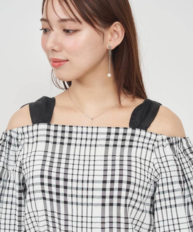 ショルダーリボンオフショルブラウス 詳細画像 チェック 4