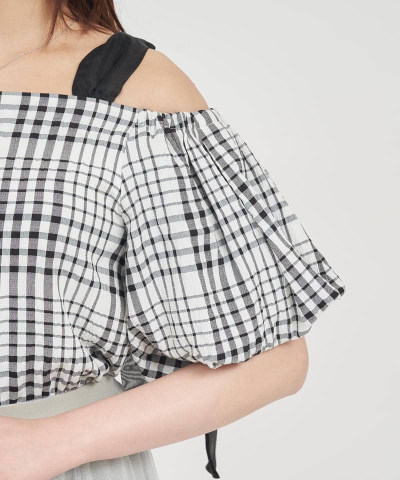 ショルダーリボンオフショルブラウス 詳細画像 チェック 5