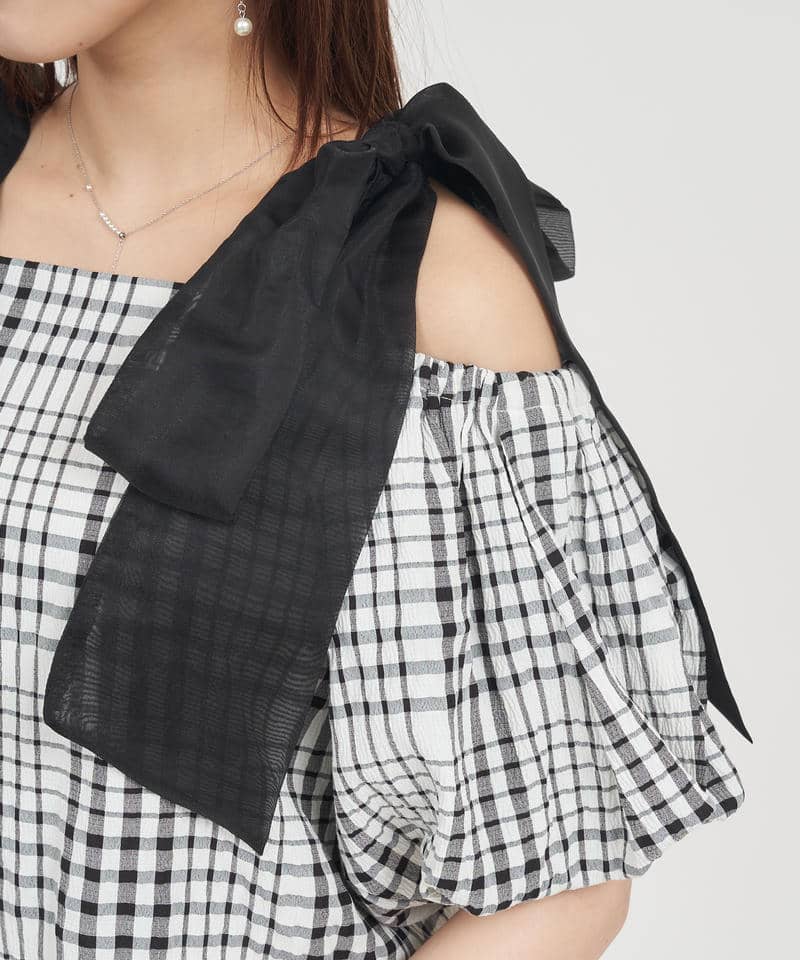 ショルダーリボンオフショルブラウス 詳細画像 チェック 7