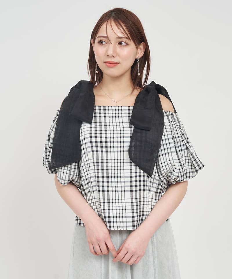 ショルダーリボンオフショルブラウス 詳細画像 チェック 8