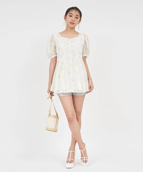 花柄ラメ刺繍チュニック 詳細画像