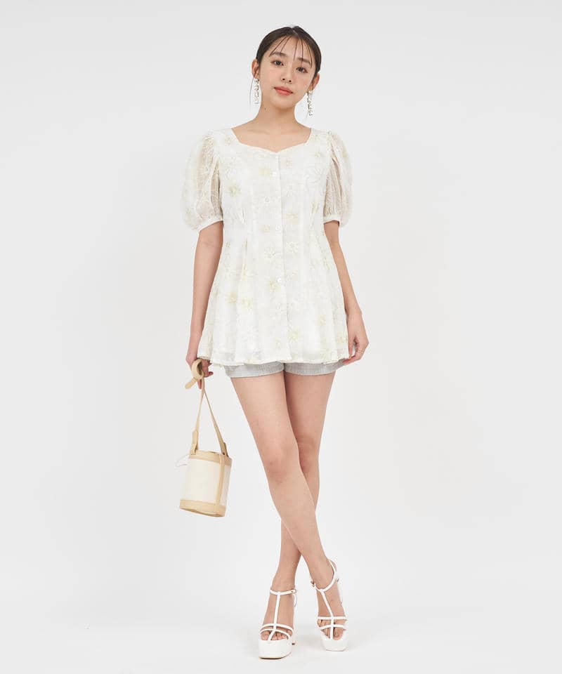 花柄ラメ刺繍チュニック 詳細画像 オフホワイト 1