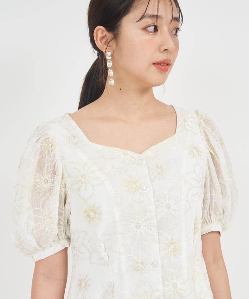 花柄ラメ刺繍チュニック 詳細画像 オフホワイト 4