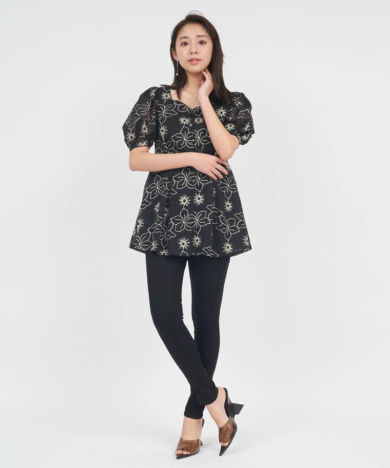 花柄ラメ刺繍チュニック 詳細画像 ブラック 1