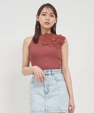 かぎ針コサージュアメスリトップス
