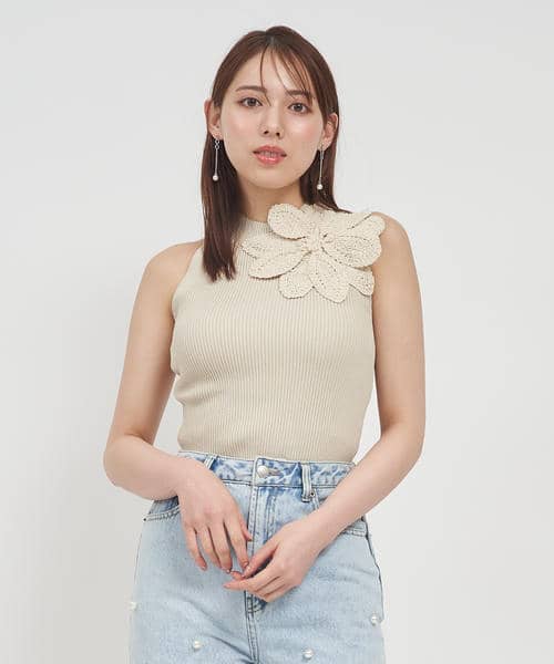 かぎ針コサージュアメスリトップス 詳細画像