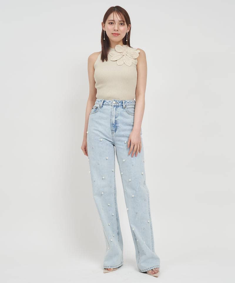 かぎ針コサージュアメスリトップス 詳細画像 ベージュ 2