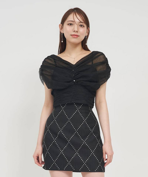 チュールギャザーブラウス 詳細画像