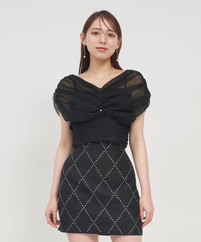 チュールギャザーブラウス 詳細画像 ブラック 1