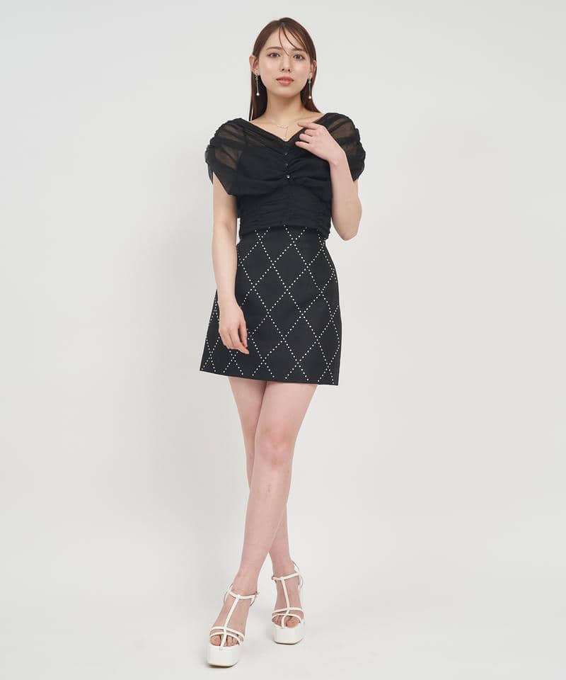 チュールギャザーブラウス 詳細画像 ブラック 2