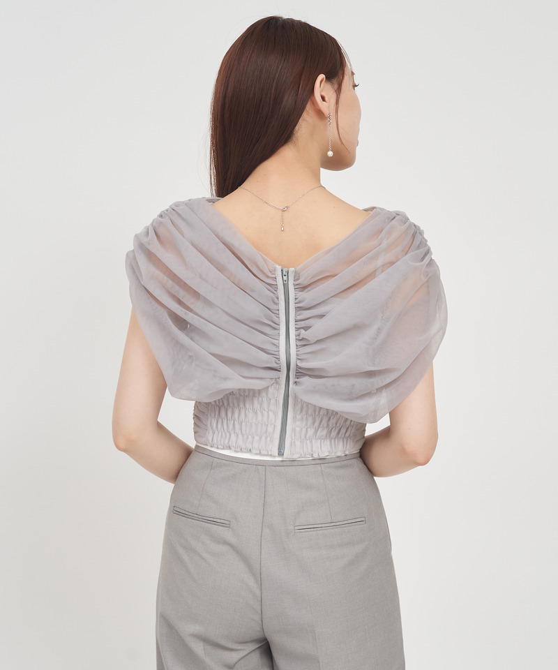 チュールギャザーブラウス 詳細画像 ブラック 4