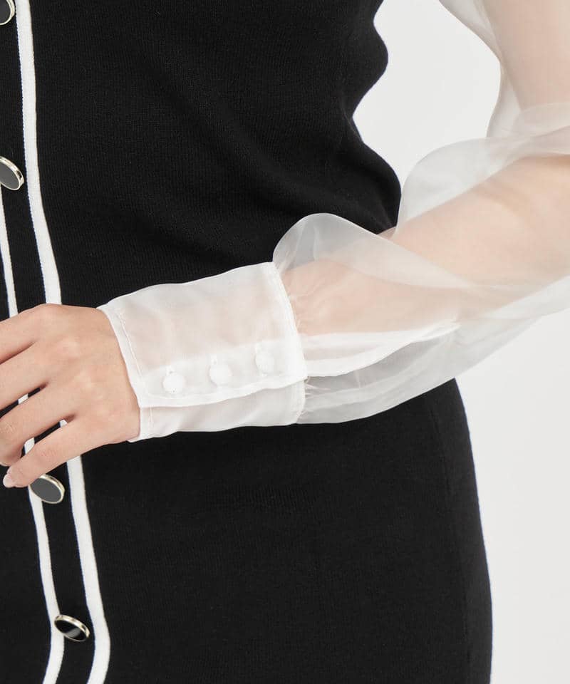 シアーシャツドッキング配色ニットタイトミニワンピース 詳細画像 ブラック 6