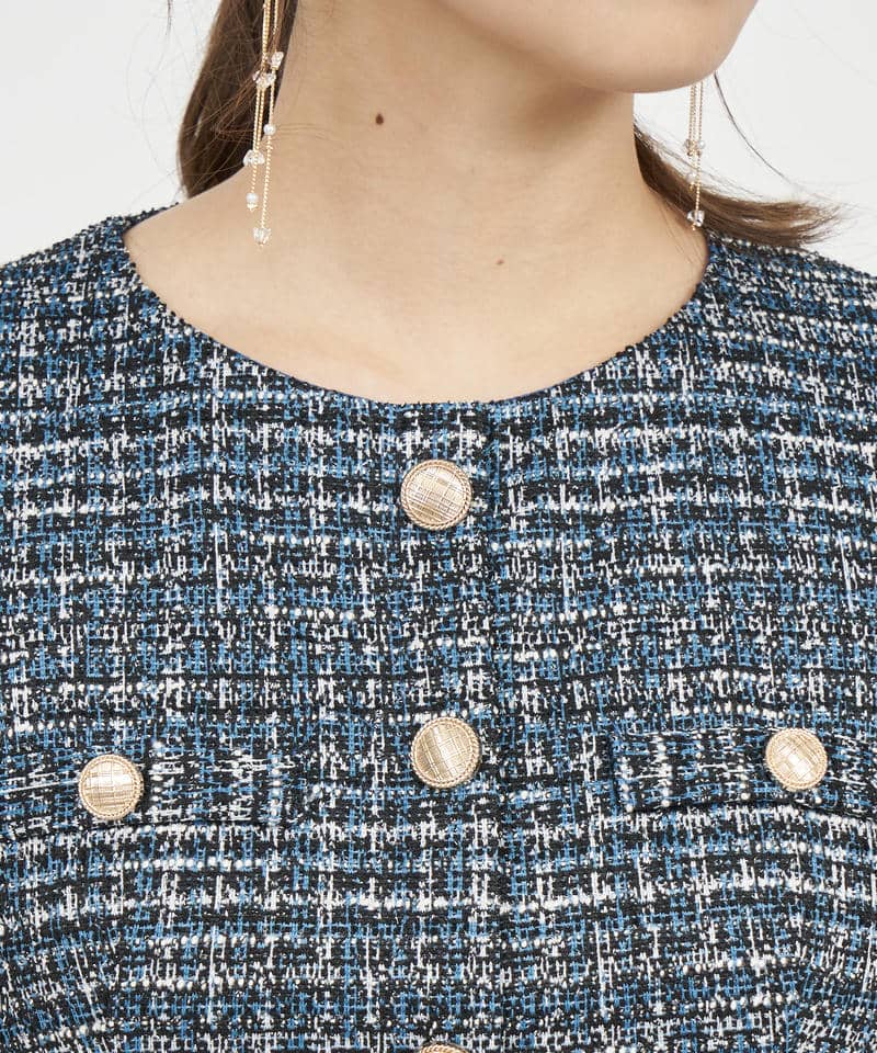 異素材スリーブカットツイードペプラムトップス 詳細画像 グリーン 4