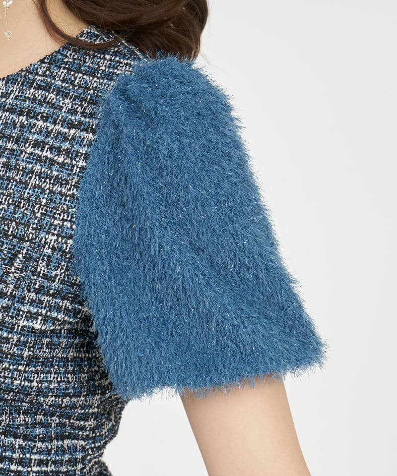 異素材スリーブカットツイードペプラムトップス 詳細画像 グリーン 6