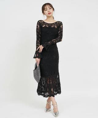 カラーレース編みワンピース