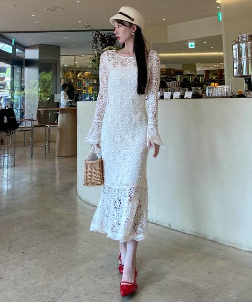 カラーレース編みワンピース 詳細画像