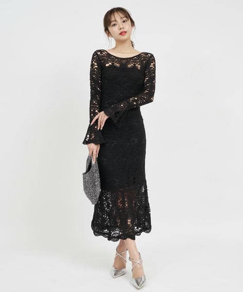 カラーレース編みワンピース 詳細画像