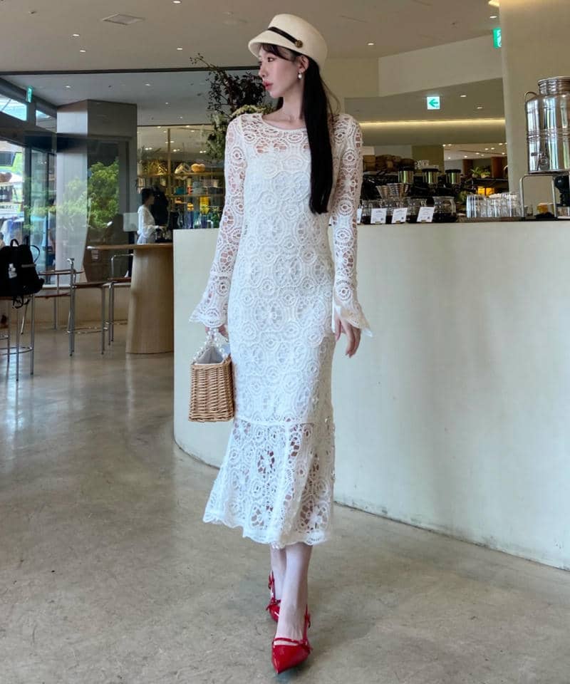 カラーレース編みワンピース 詳細画像 オフホワイト 1