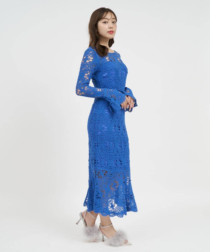 カラーレース編みワンピース 詳細画像 ブルー 1