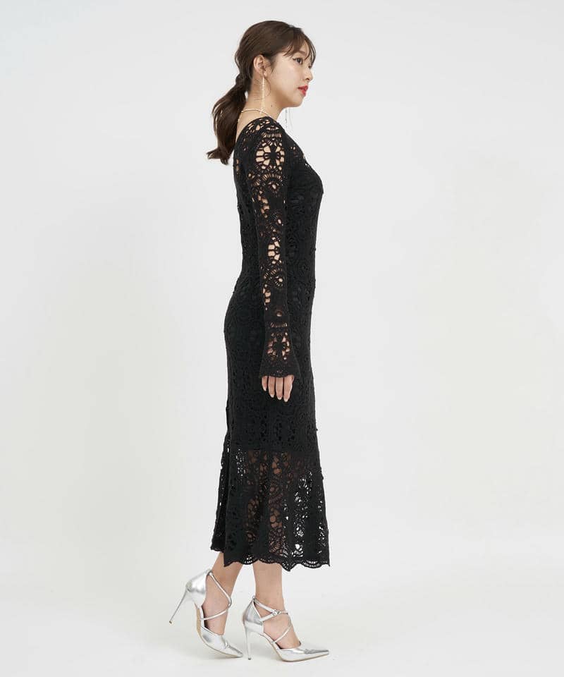 カラーレース編みワンピース 詳細画像 ブラック 2