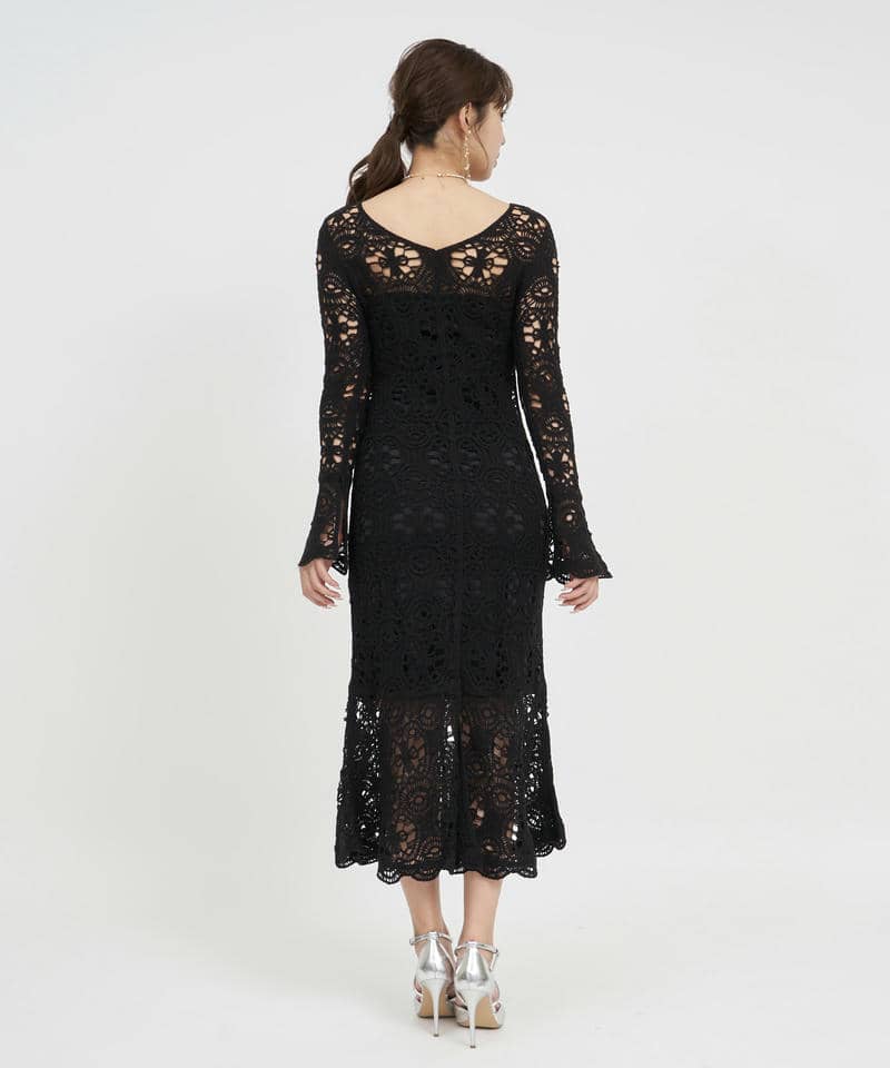 カラーレース編みワンピース 詳細画像 ブラック 3