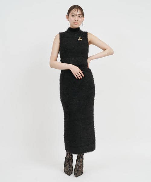 ブローチ付ノースリーブフィルムシャギーセットアップ 詳細画像