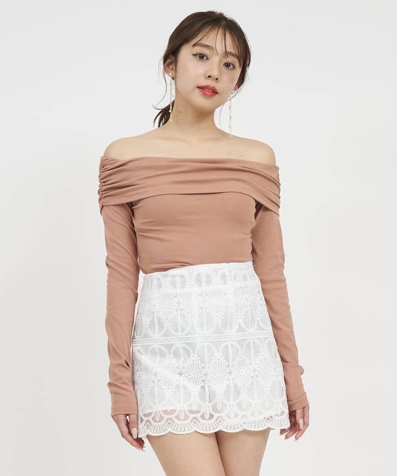 ギャザーオフショルトップス 詳細画像 キャメル 1