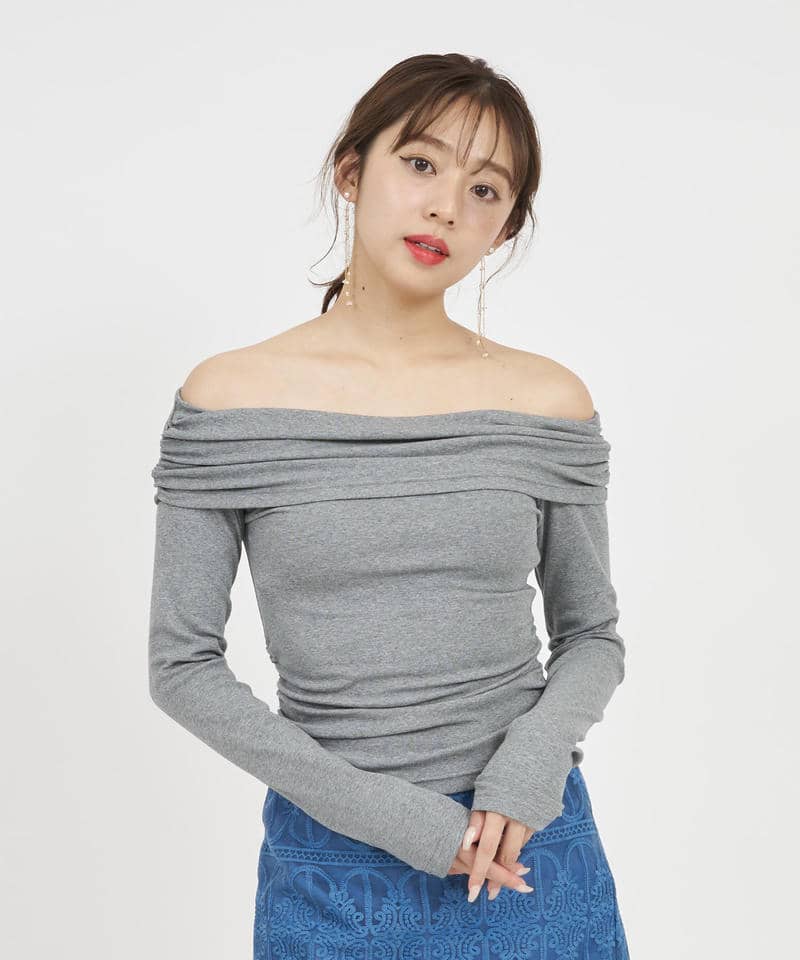 ギャザーオフショルトップス 詳細画像 グレー 7