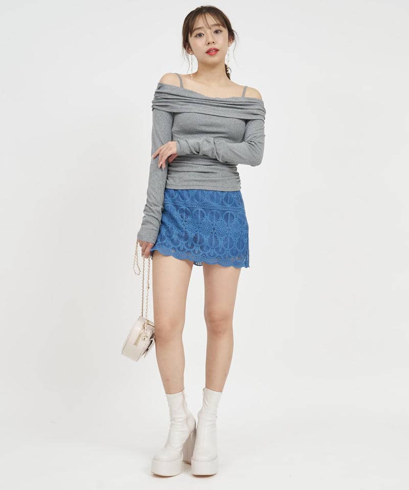 ギャザーオフショルトップス 詳細画像 グレー 8