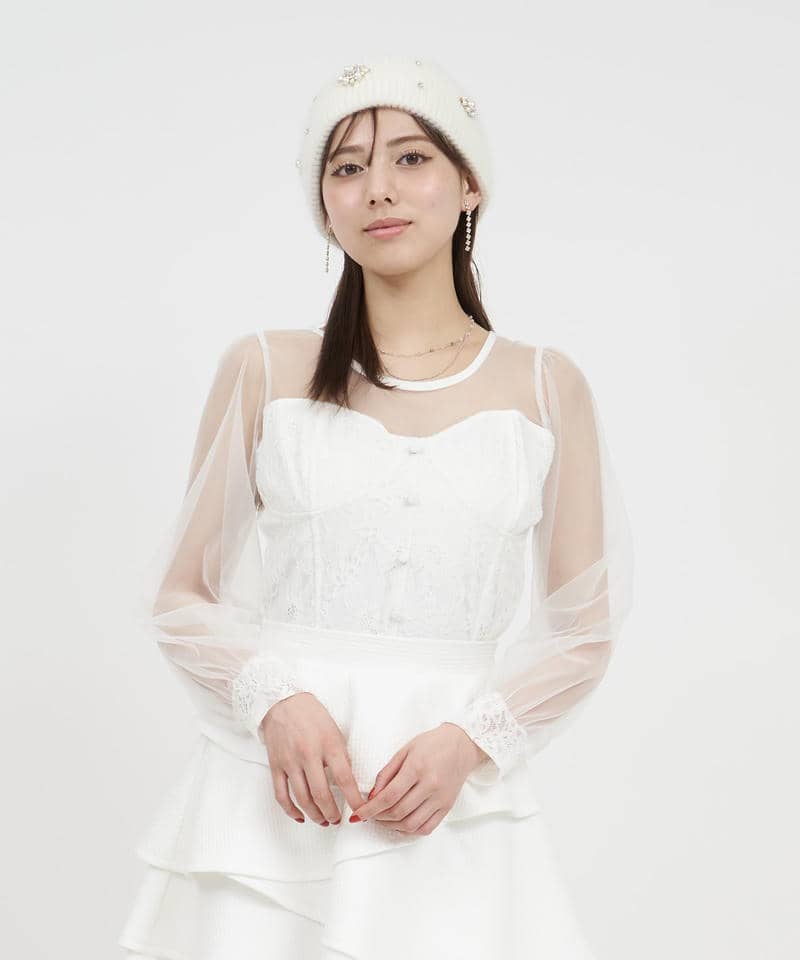 チュールドッキングレーストップス 詳細画像 オフホワイト 1