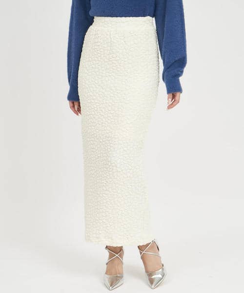 カラーカットジャガードロングタイトスカート 詳細画像