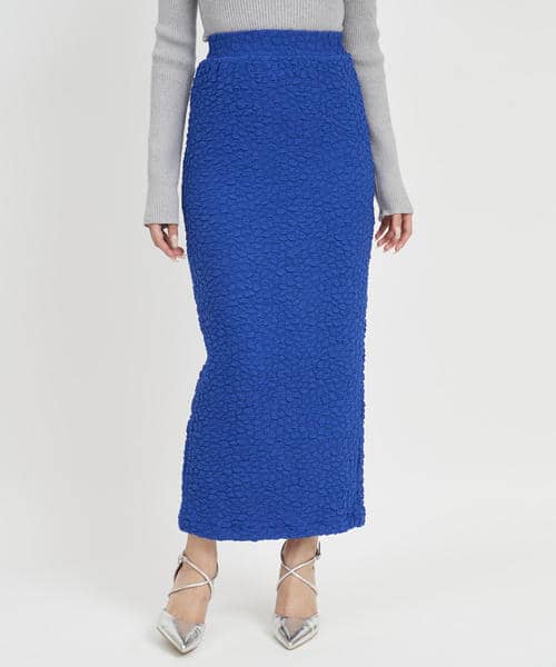 カラーカットジャガードロングタイトスカート 詳細画像