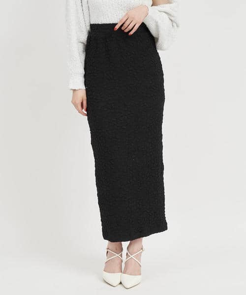 カラーカットジャガードロングタイトスカート 詳細画像