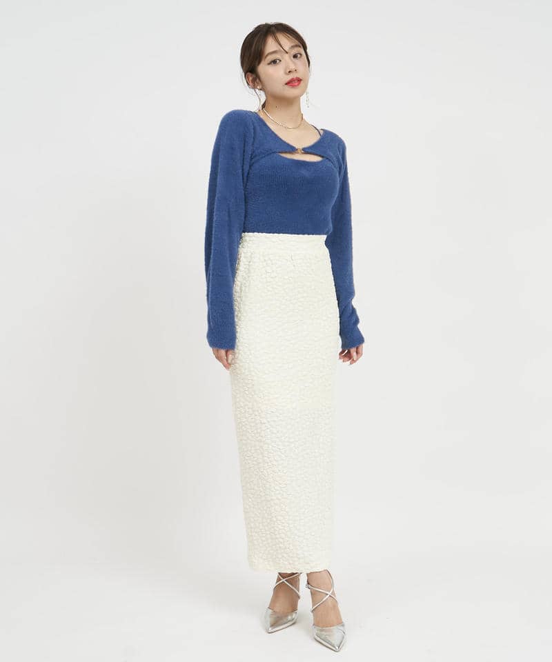 カラーカットジャガードロングタイトスカート 詳細画像 オフホワイト 2