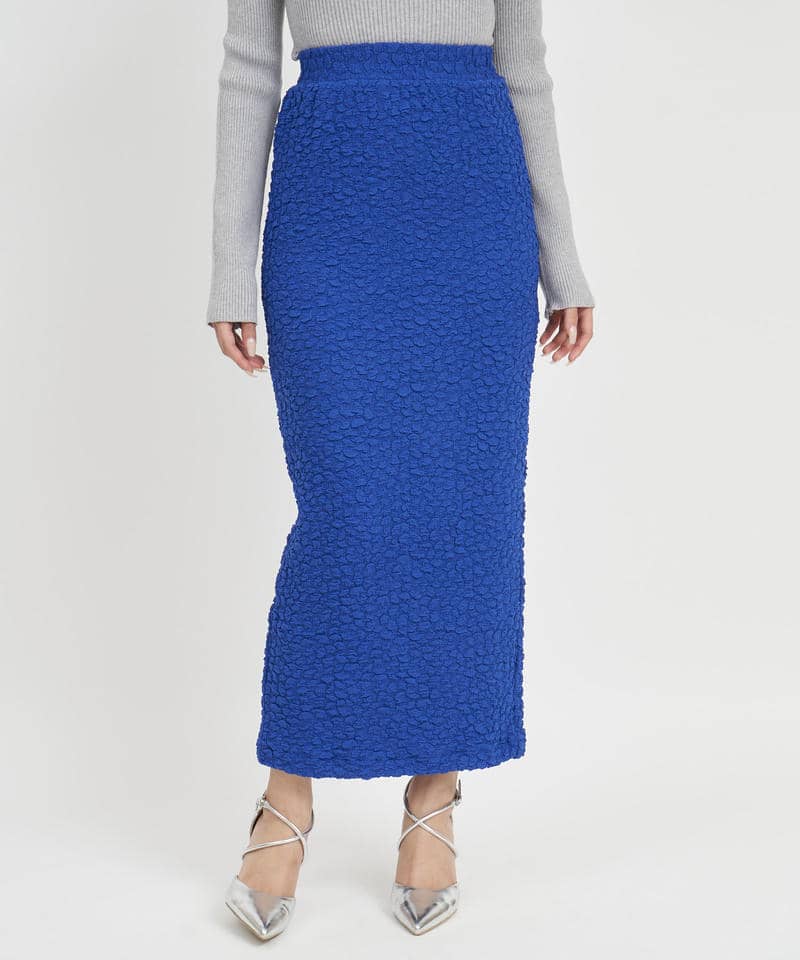 カラーカットジャガードロングタイトスカート 詳細画像 ブルー 1