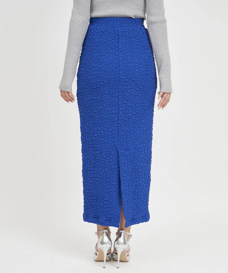 カラーカットジャガードロングタイトスカート 詳細画像 ブルー 3