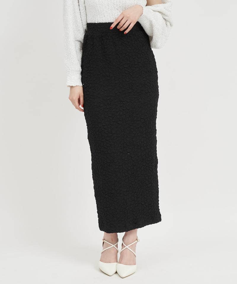 カラーカットジャガードロングタイトスカート 詳細画像 ブラック 1