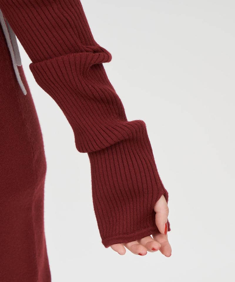 アームウォーマー付配色ケープタイトロングワンピース 詳細画像 ボルドー 7
