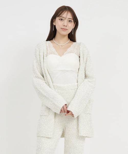 ニットツイードミドルカーディガン 詳細画像