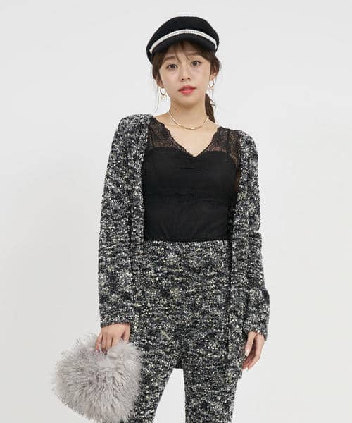 ニットツイードミドルカーディガン 詳細画像