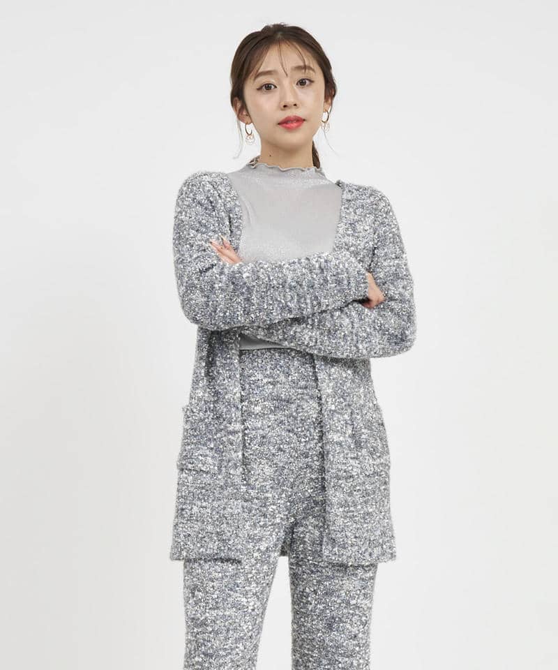 ニットツイードミドルカーディガン 詳細画像 グレー 1