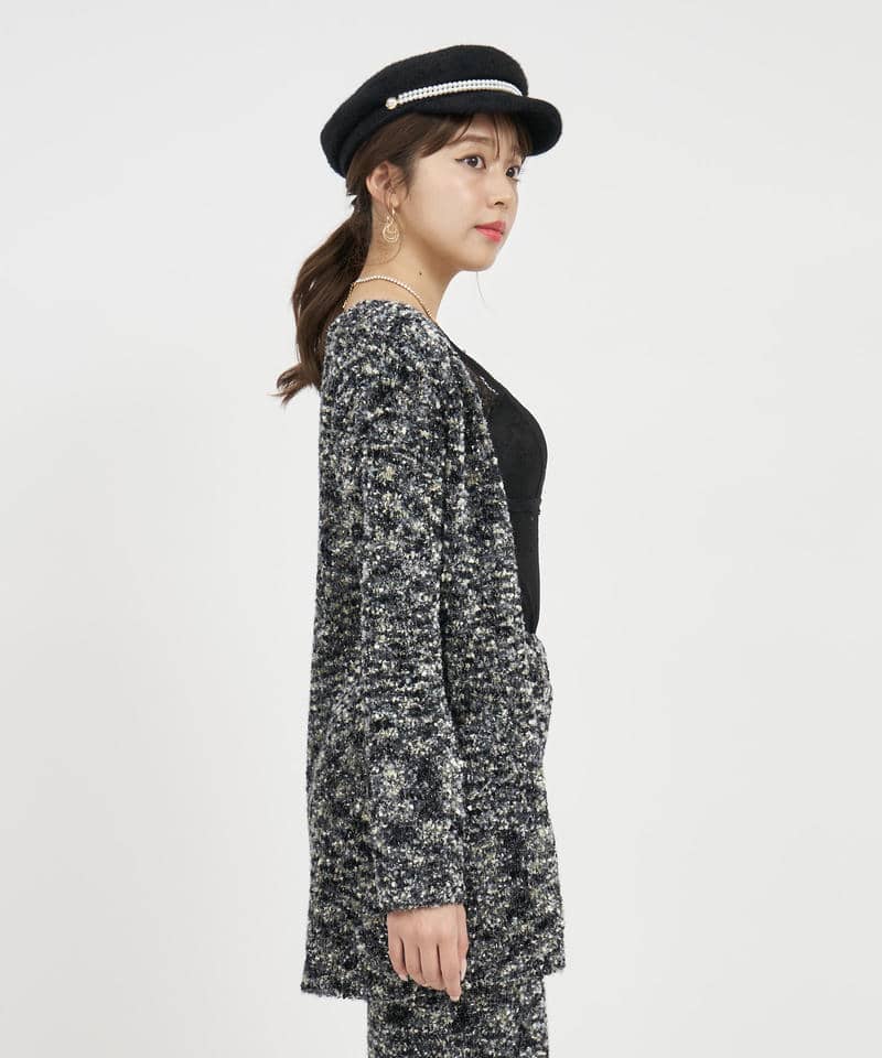 ニットツイードミドルカーディガン 詳細画像 ブラック 2