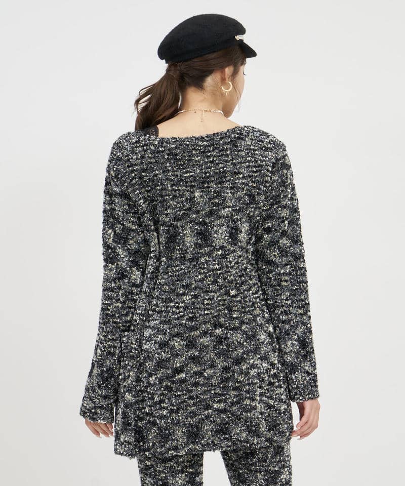 ニットツイードミドルカーディガン 詳細画像 ブラック 3