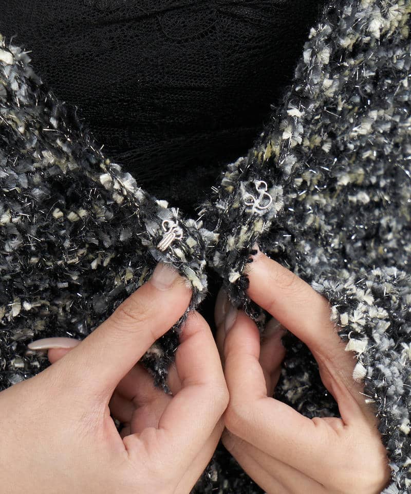 ニットツイードミドルカーディガン 詳細画像 ブラック 4