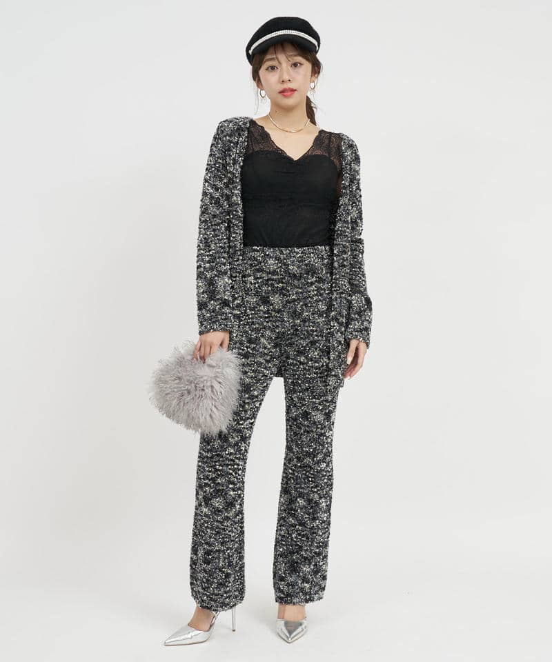 ニットツイードミドルカーディガン 詳細画像 ブラック 8